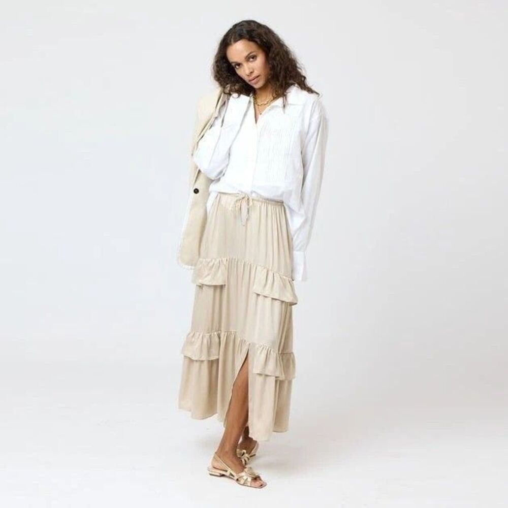 Kerri Rosenthal Athena Maxi Skirt High Waisted Ruffle Tired Pull-on M 286402